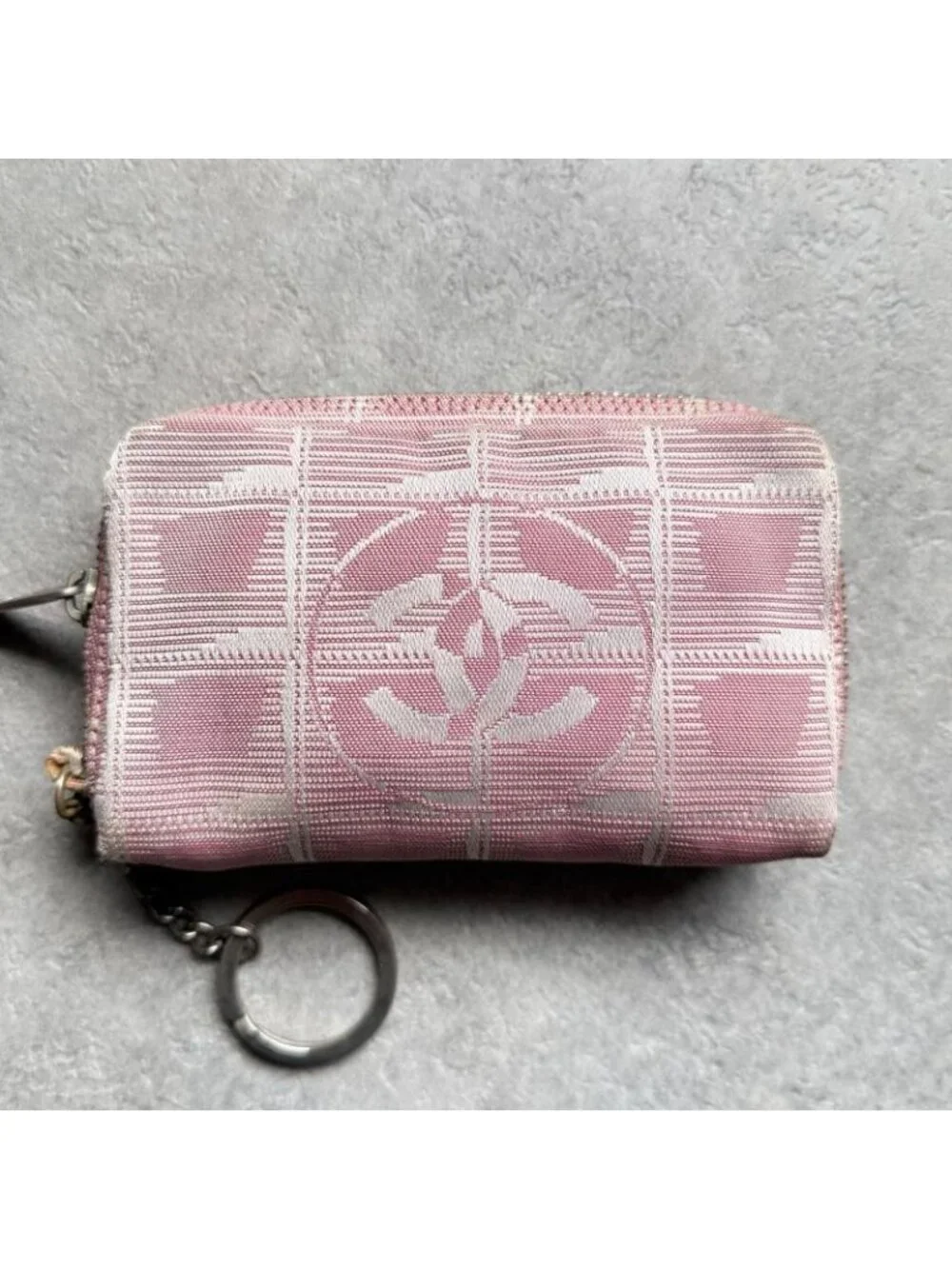Chanel New Travel Line Coin Case Ring Mini Pouch Canvas Pink Coco